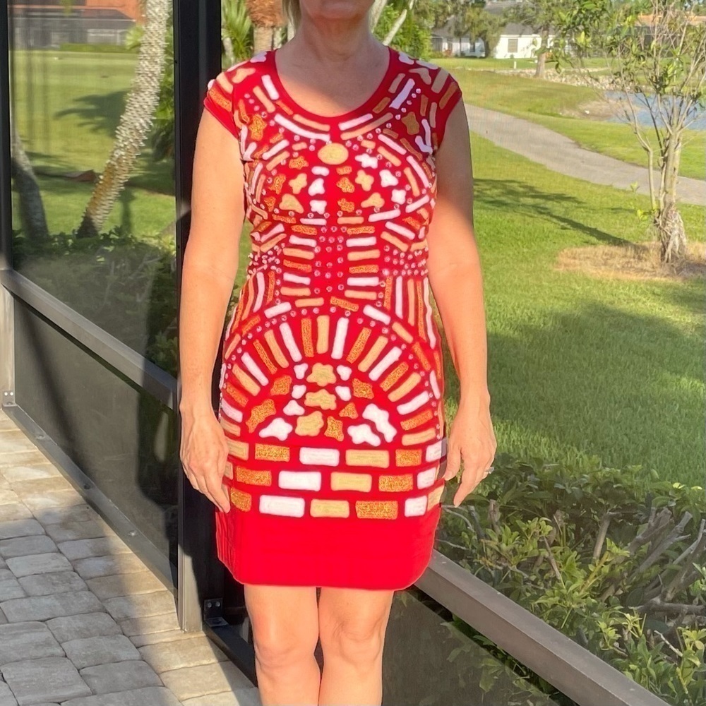 ALMATRICHI European fully embroidered red sleeveless sheath dress from Spain, 6﻿ - Picture 7 of 13